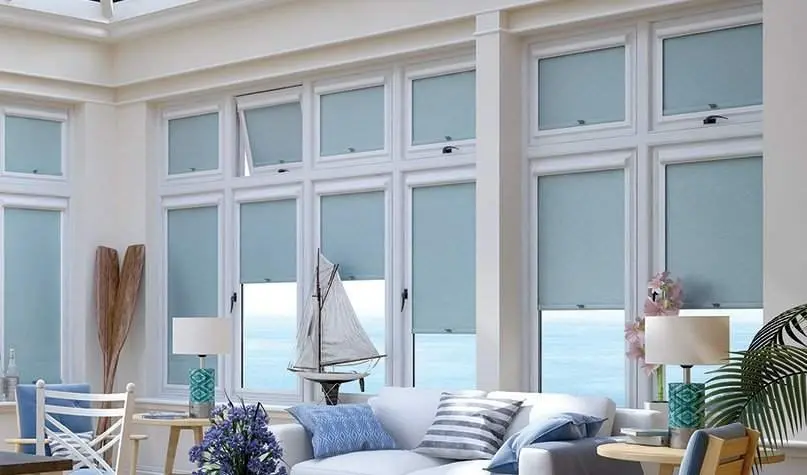 Blinds fitted across a conservatory window